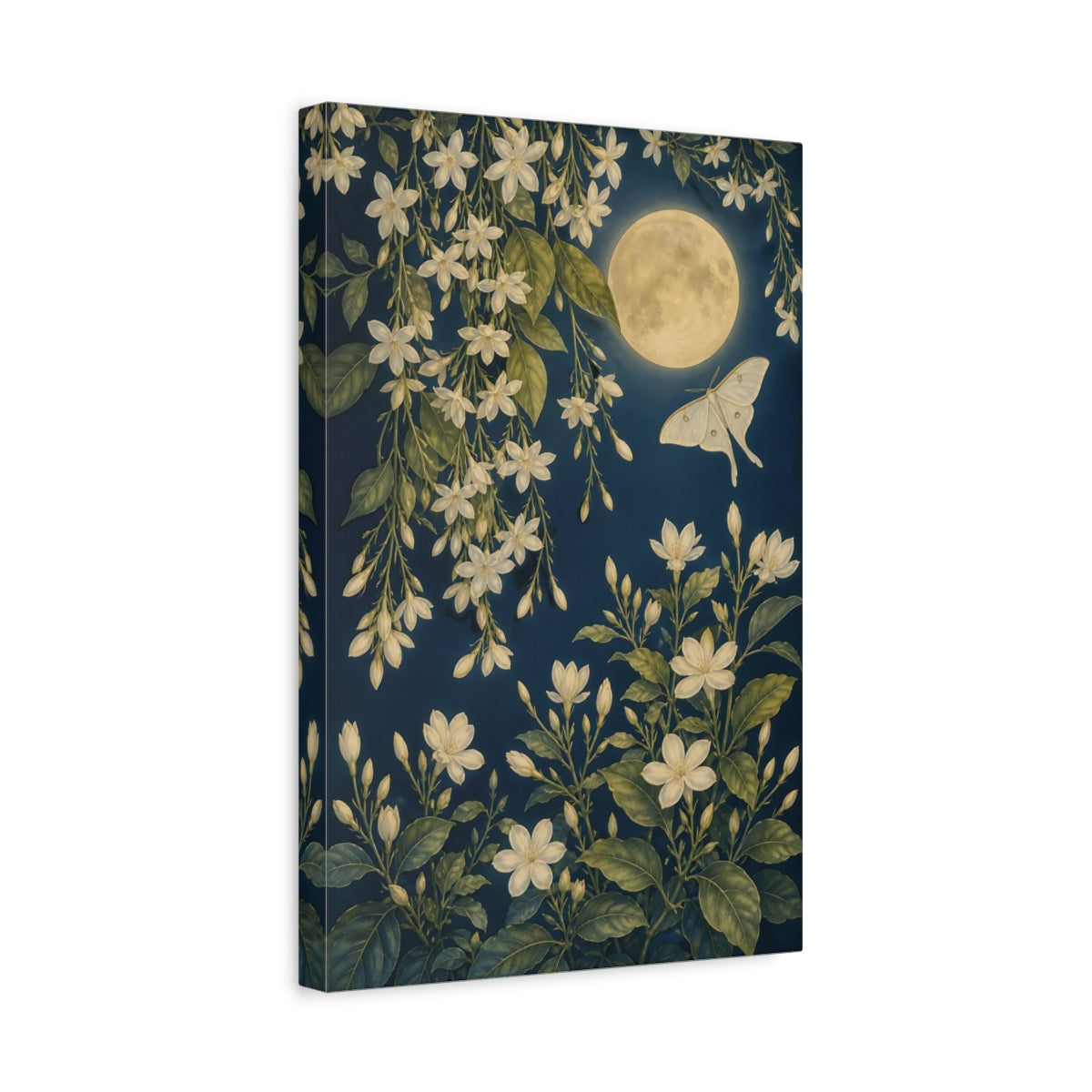 Side Mockup 4. Nature White Flowers Blue And White Floral shown as canvas print