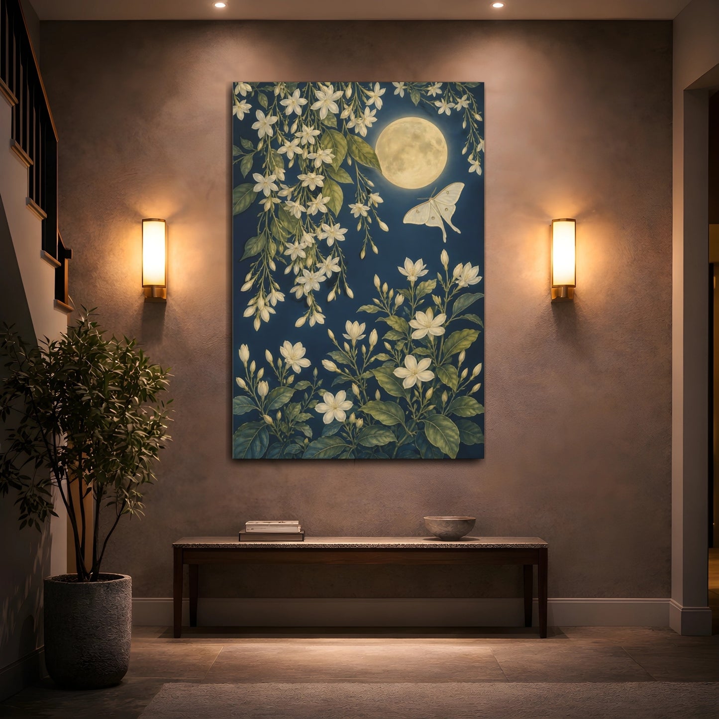 Mockup 2. Nature White Flowers Blue And White Floral shown as canvas print