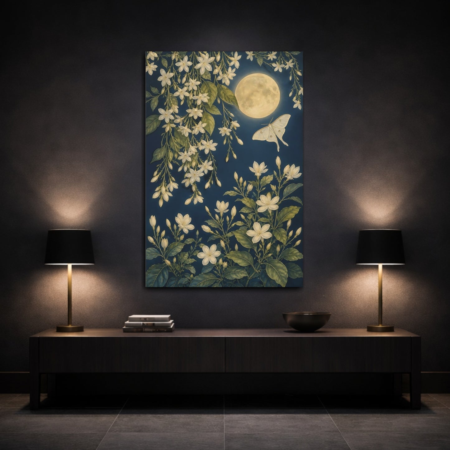 Mockup 3. Nature White Flowers Blue And White Floral shown as canvas print