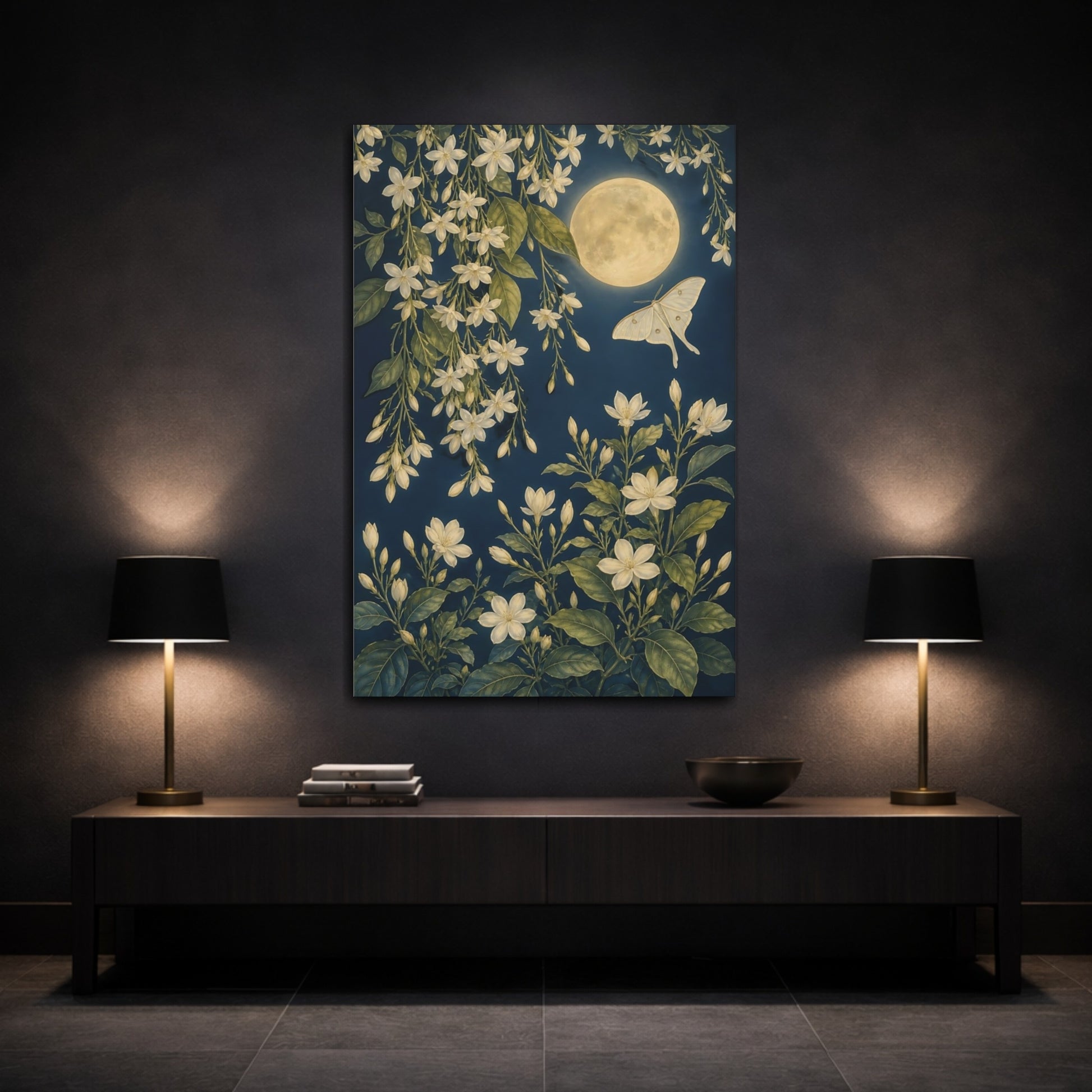 Mockup 3. Nature White Flowers Blue And White Floral shown as canvas print
