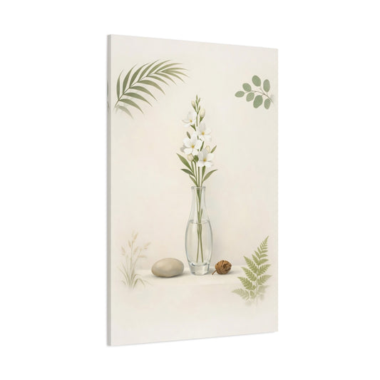 Nature White Flowers Cream And Green shown as stretched canvas wall art