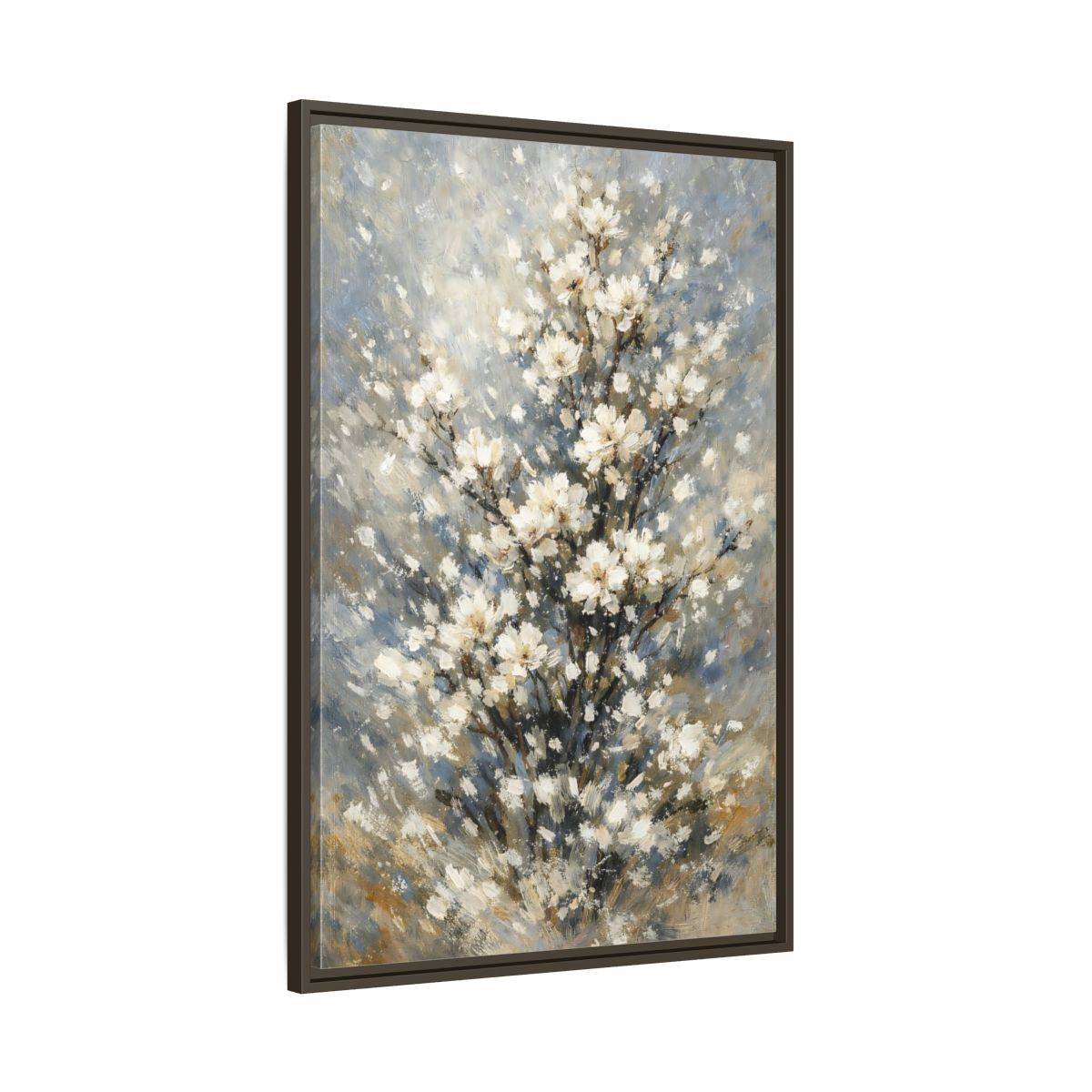 Side Mockup 10. Nature White Flowers White Floral Painting shown as stretched canvas wall art