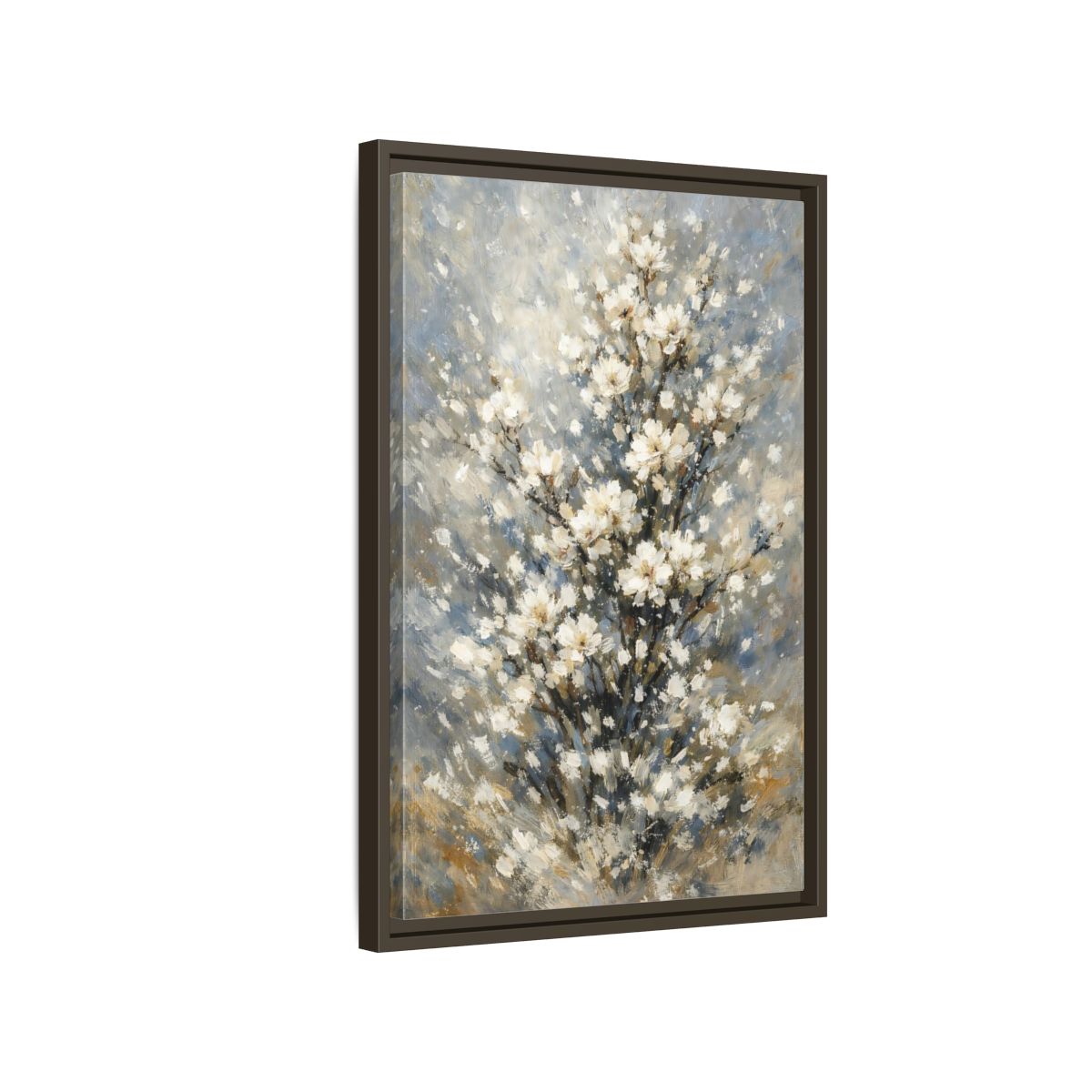 Side Mockup 2. Nature White Flowers White Floral Painting shown as stretched canvas wall art
