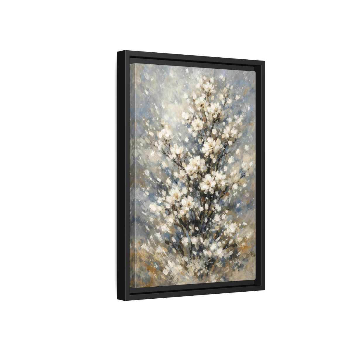Side Mockup 6. Nature White Flowers White Floral Painting shown as stretched canvas wall art