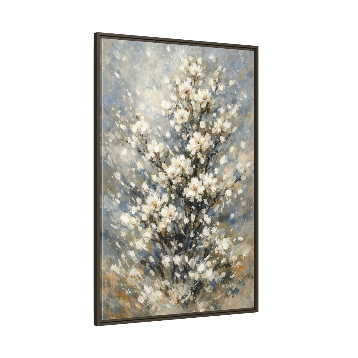 Side Mockup 8. Nature White Flowers White Floral Painting shown as stretched canvas wall art