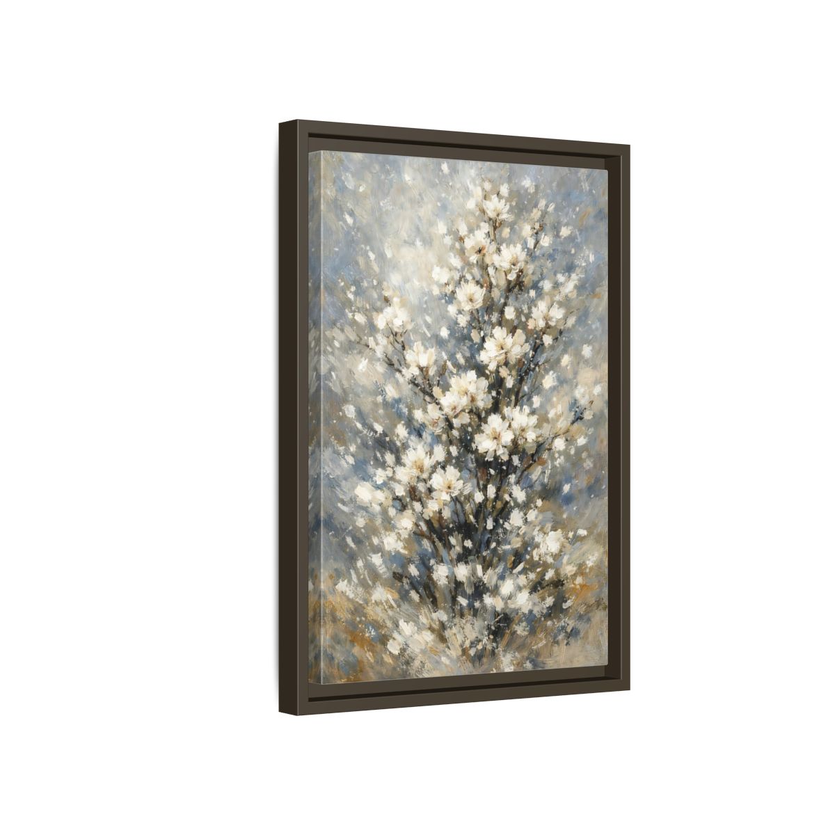 Side Mockup 5. Nature White Flowers White Floral Painting shown as stretched canvas wall art
