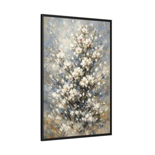 Main Mockup. Nature White Flowers White Floral Painting shown as stretched canvas wall art
