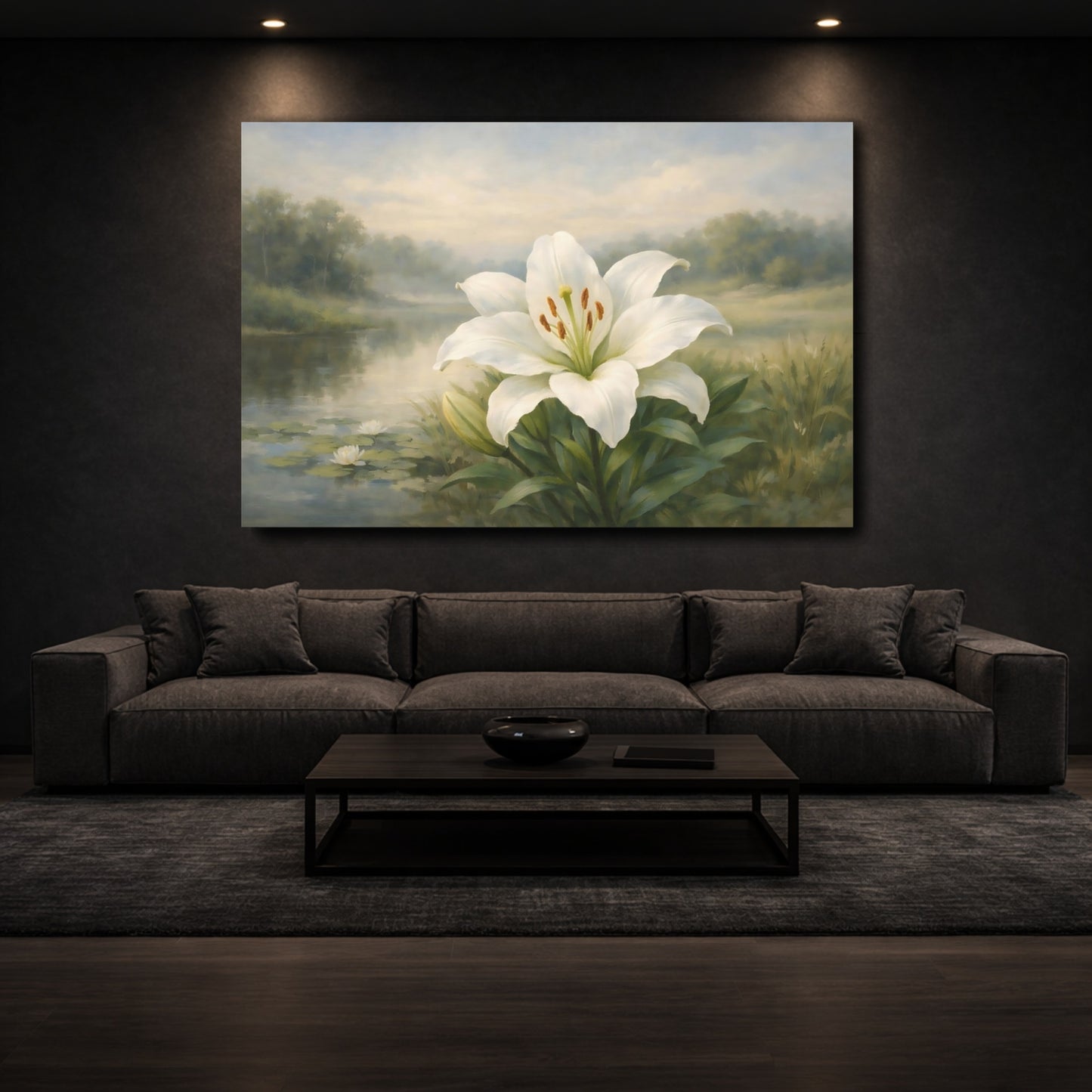 Mockup 2. Nature White Lily White Lily shown as stretched canvas wall art