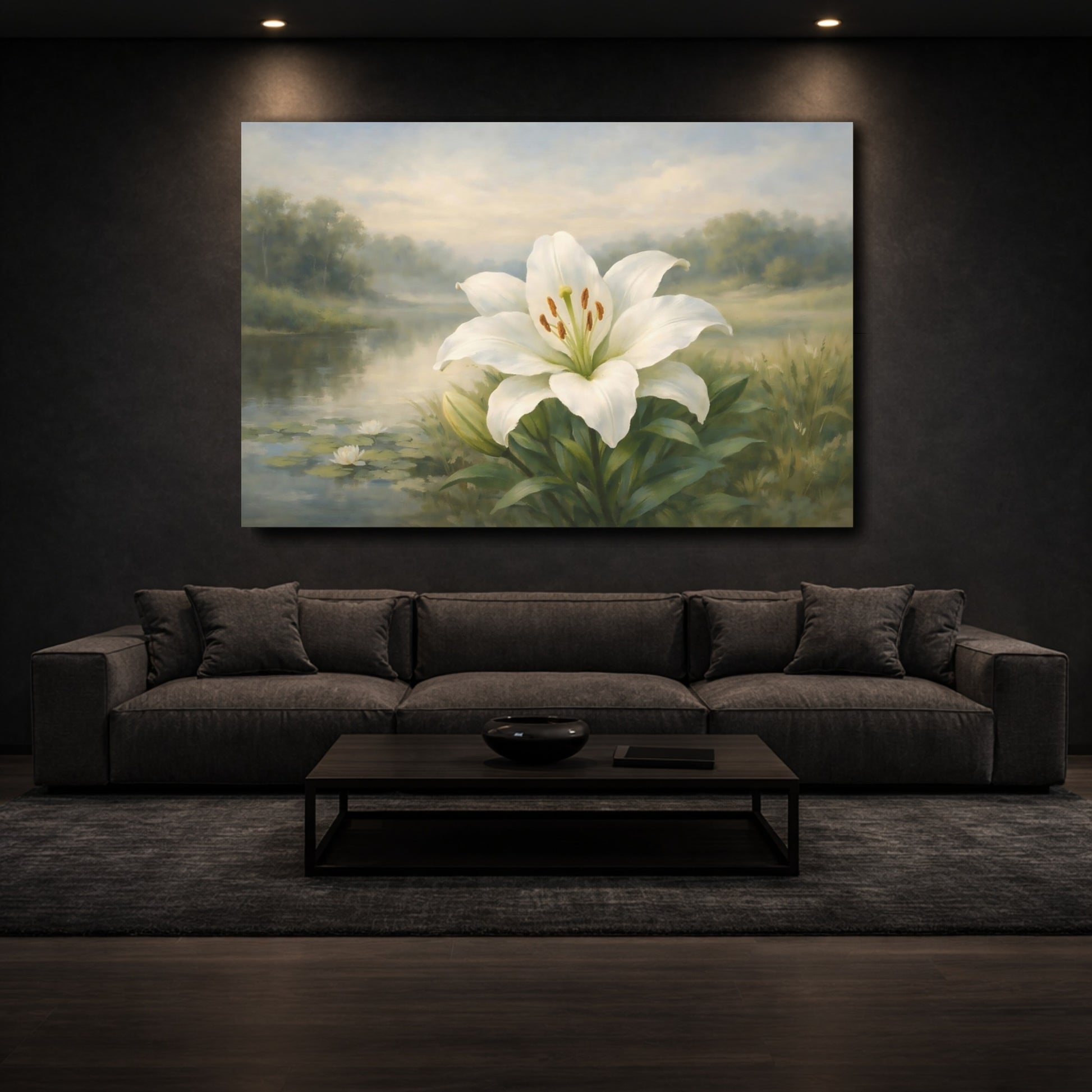 Mockup 2. Nature White Lily White Lily shown as stretched canvas wall art