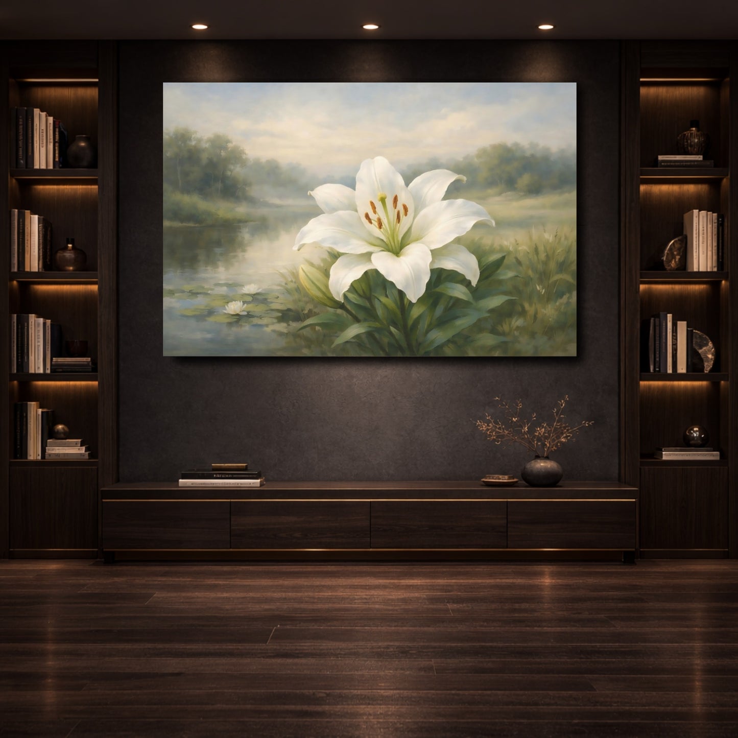 Mockup 3. Nature White Lily White Lily shown as stretched canvas wall art