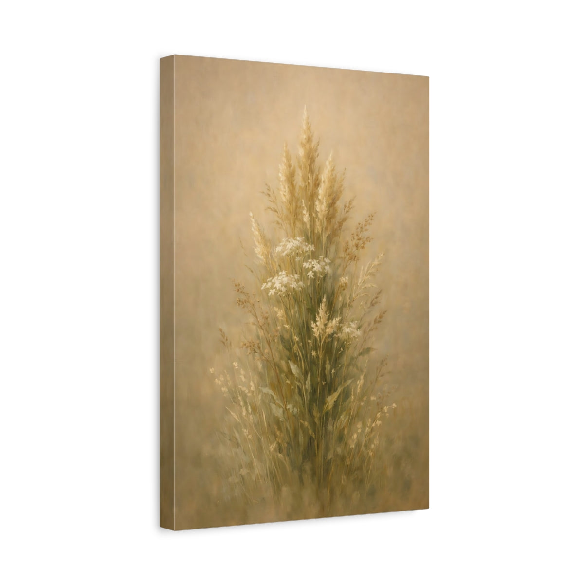 Side Mockup 4. Nature Wild Grasses Beige Wild Grasses shown as stretched canvas wall art