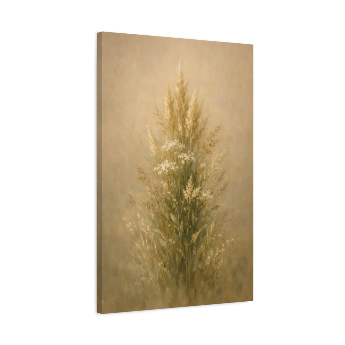 Side Mockup 2. Nature Wild Grasses Beige Wild Grasses shown as stretched canvas wall art