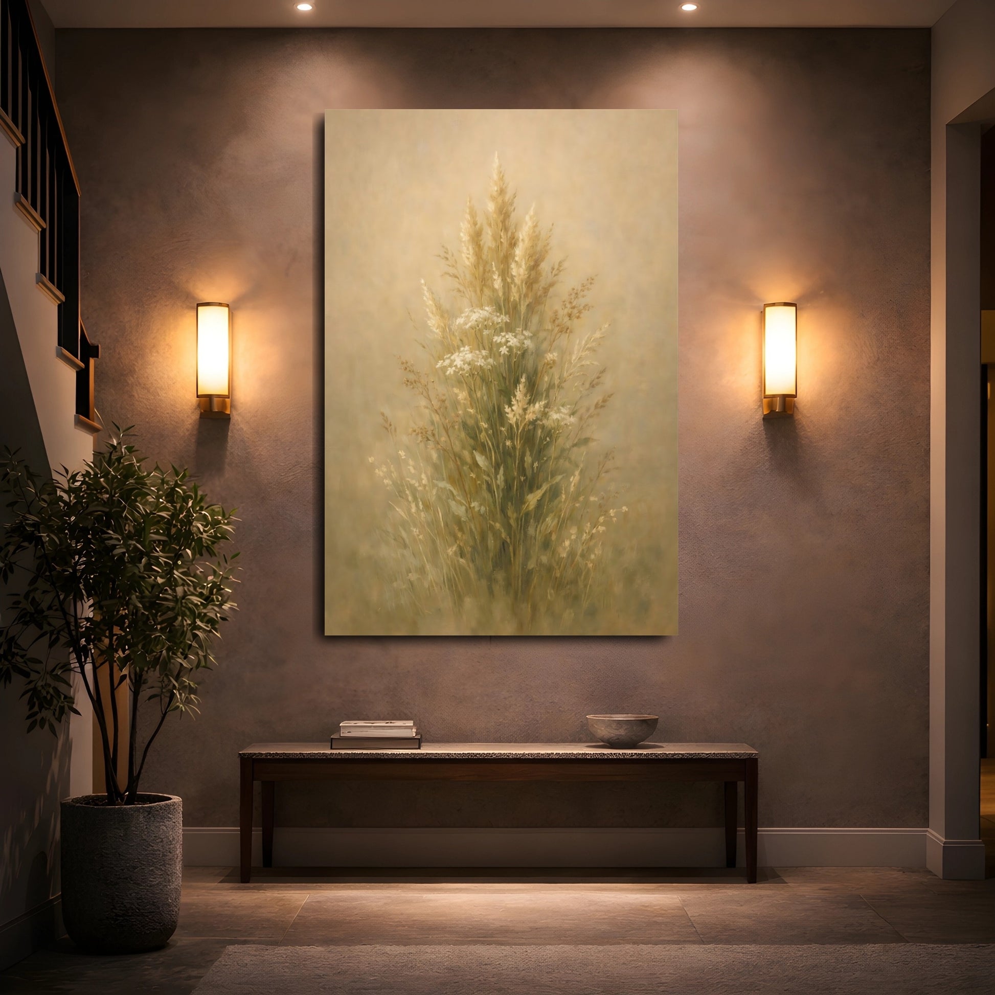 Mockup 4. Nature Wild Grasses Beige Wild Grasses shown as stretched canvas wall art