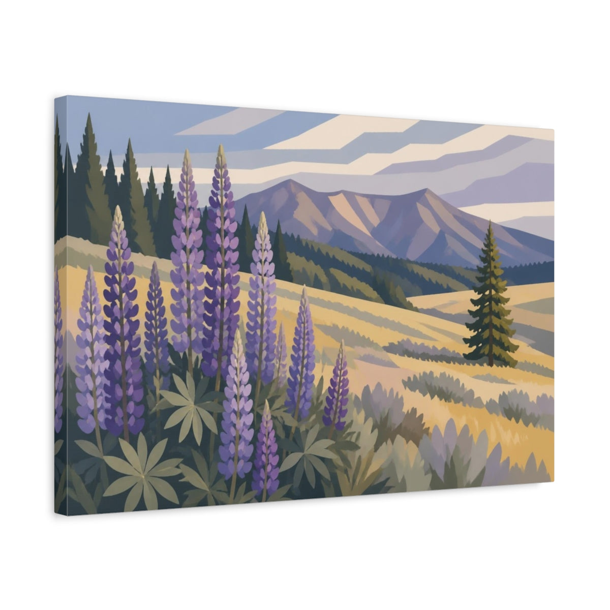 Side Mockup 3. Nature Wild Lupine Meadow shown as canvas print