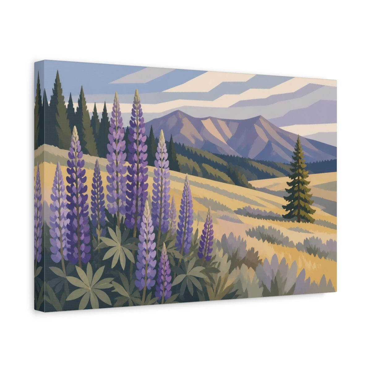 Side Mockup 4. Nature Wild Lupine Meadow shown as canvas print