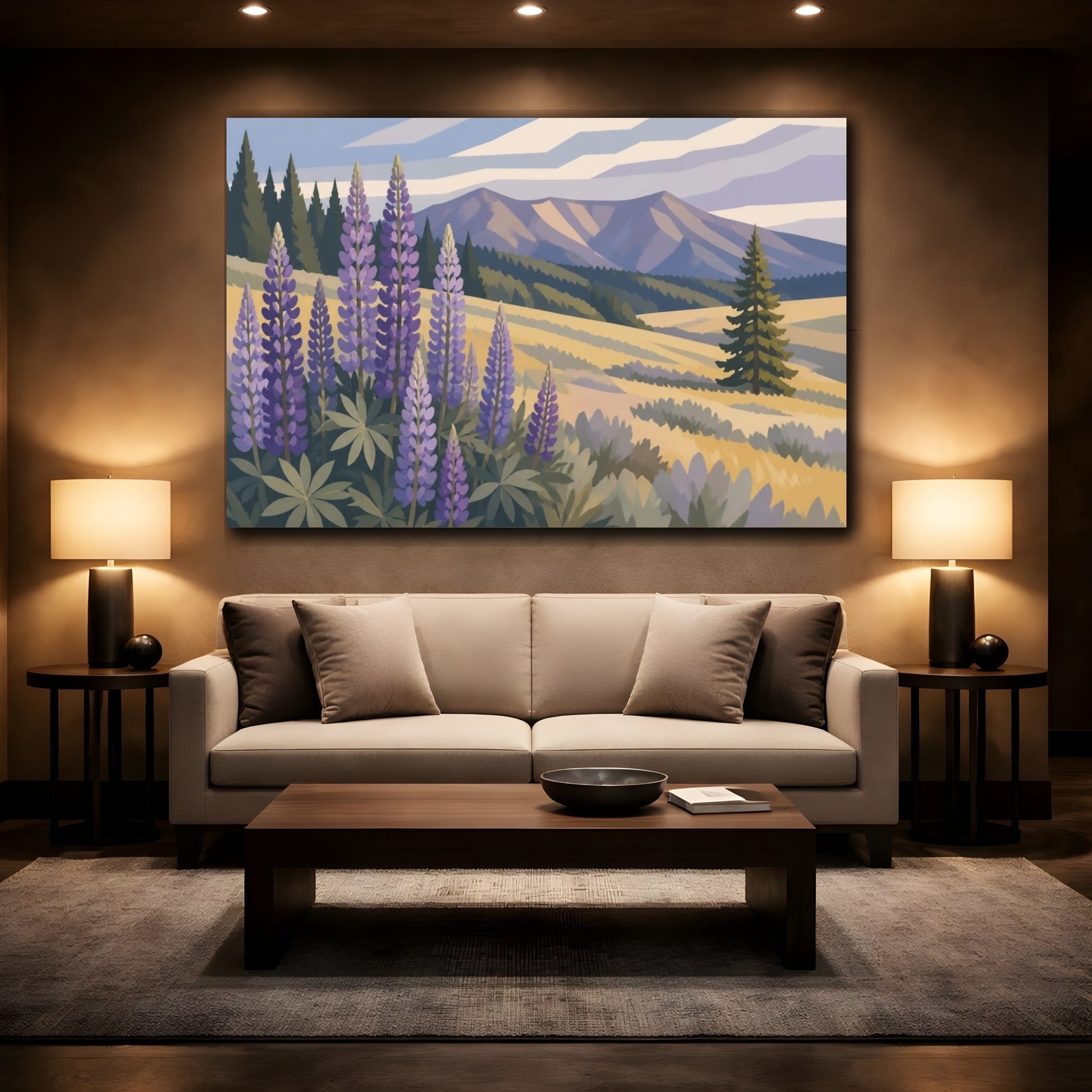 Mockup 2. Nature Wild Lupine Meadow shown as canvas print