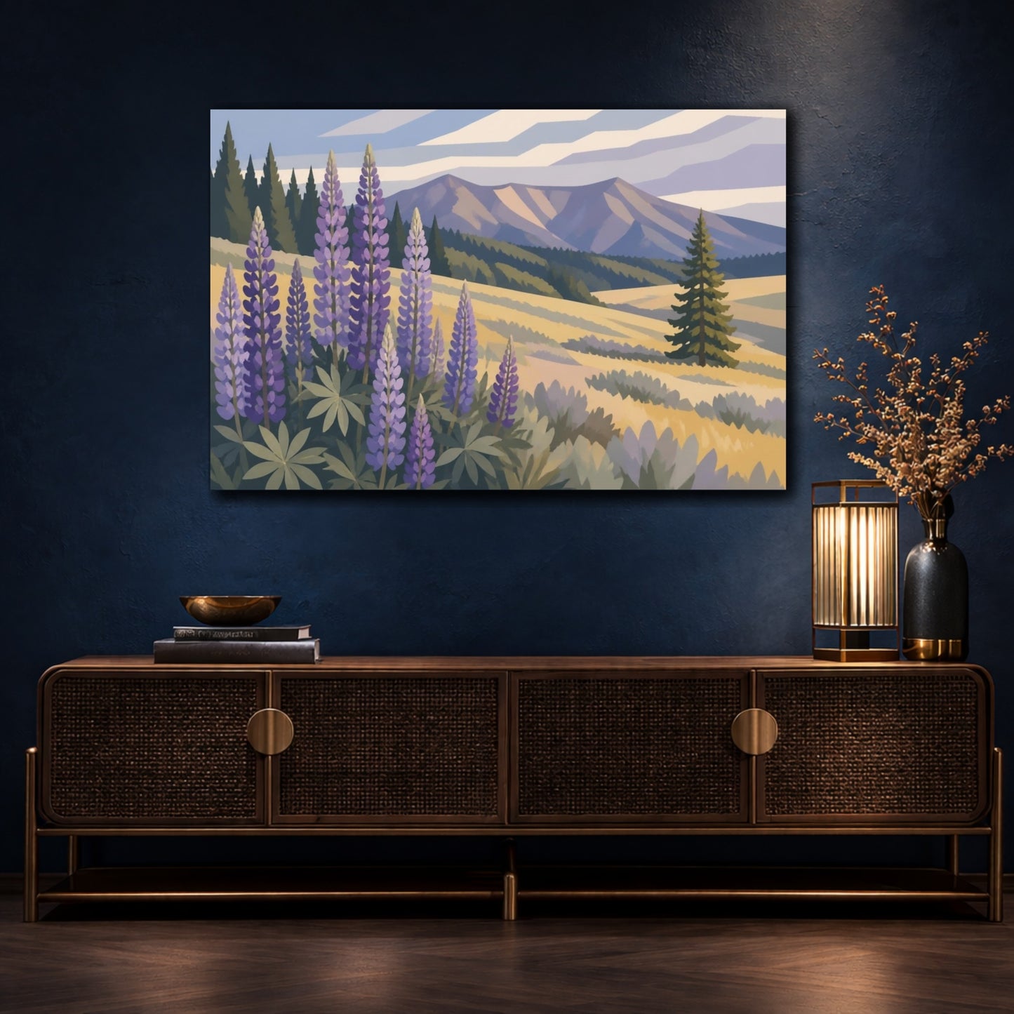 Mockup 4. Nature Wild Lupine Meadow shown as canvas print