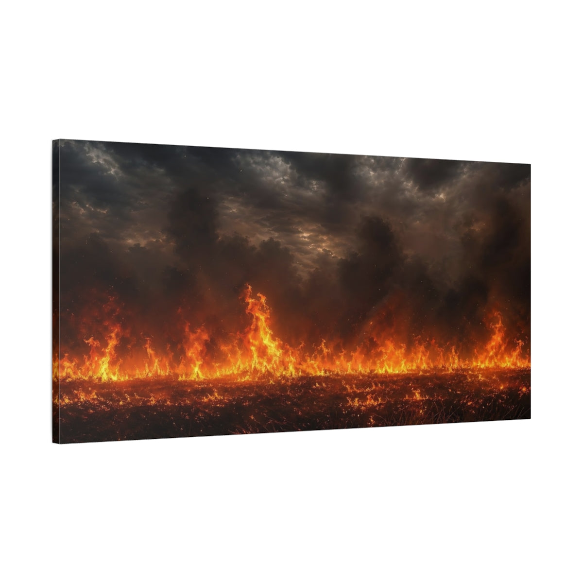 Main Mockup. Nature Wildfire Orange And Black shown as stretched canvas wall art