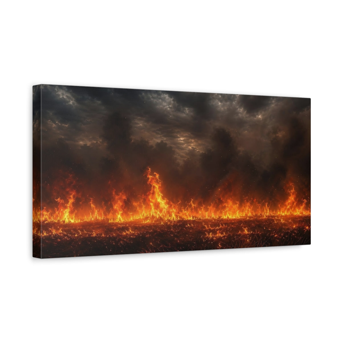 Side Mockup 3. Nature Wildfire Orange And Black shown as stretched canvas wall art