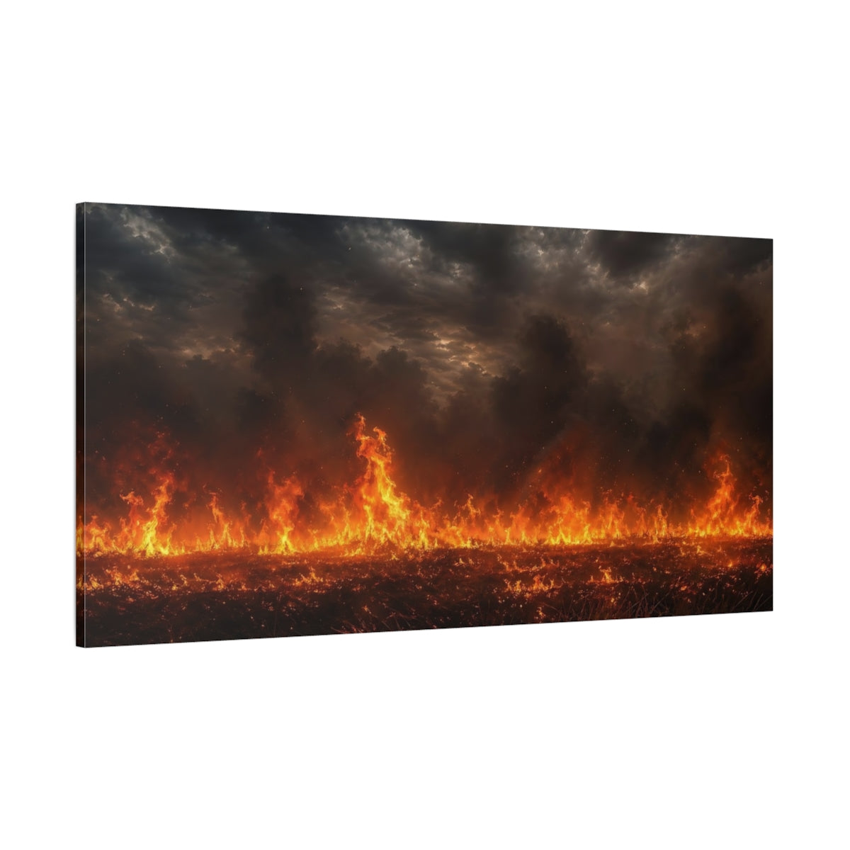 Side Mockup 2. Nature Wildfire Orange And Black shown as stretched canvas wall art