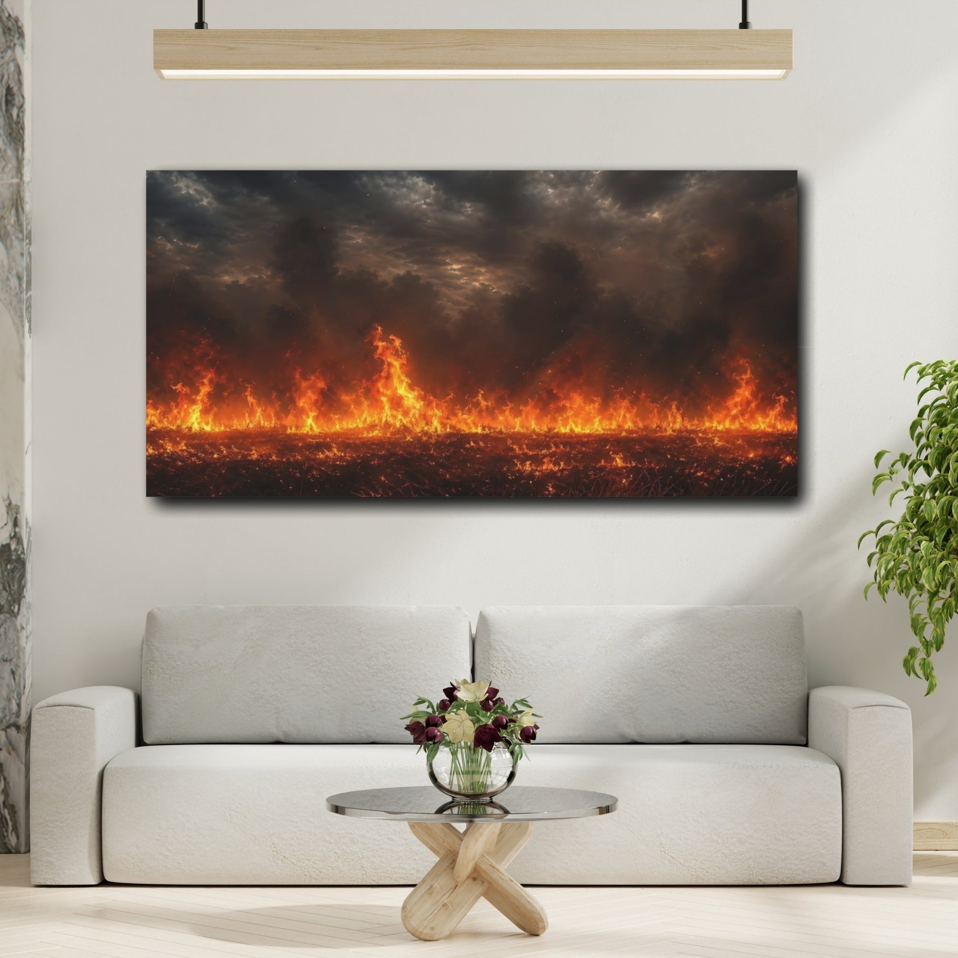 Mockup 3. Nature Wildfire Orange And Black shown as stretched canvas wall art