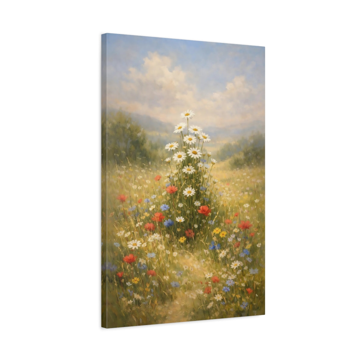 Side Mockup 2. Nature Wildflower Field Colorful Wildflowers shown as stretched canvas wall art