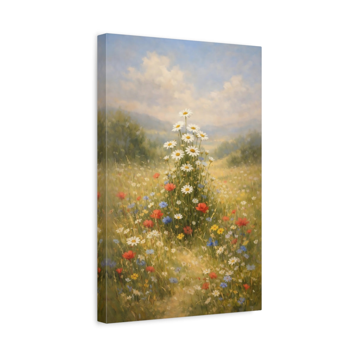 Side Mockup 4. Nature Wildflower Field Colorful Wildflowers shown as stretched canvas wall art
