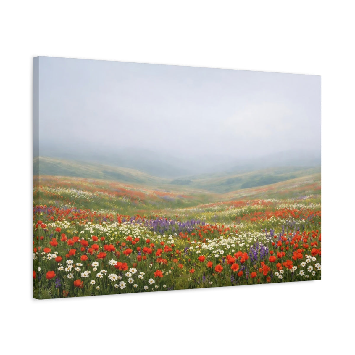 Side Mockup 2. Nature Wildflower Field Colorful Field shown as stretched canvas wall art