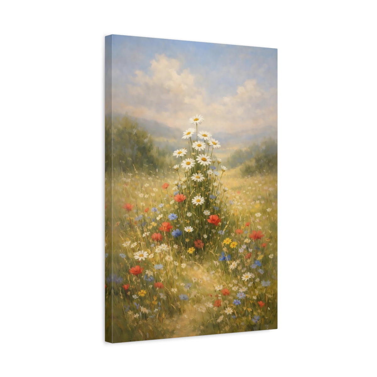 Side Mockup 3. Nature Wildflower Field Colorful Wildflowers shown as stretched canvas wall art