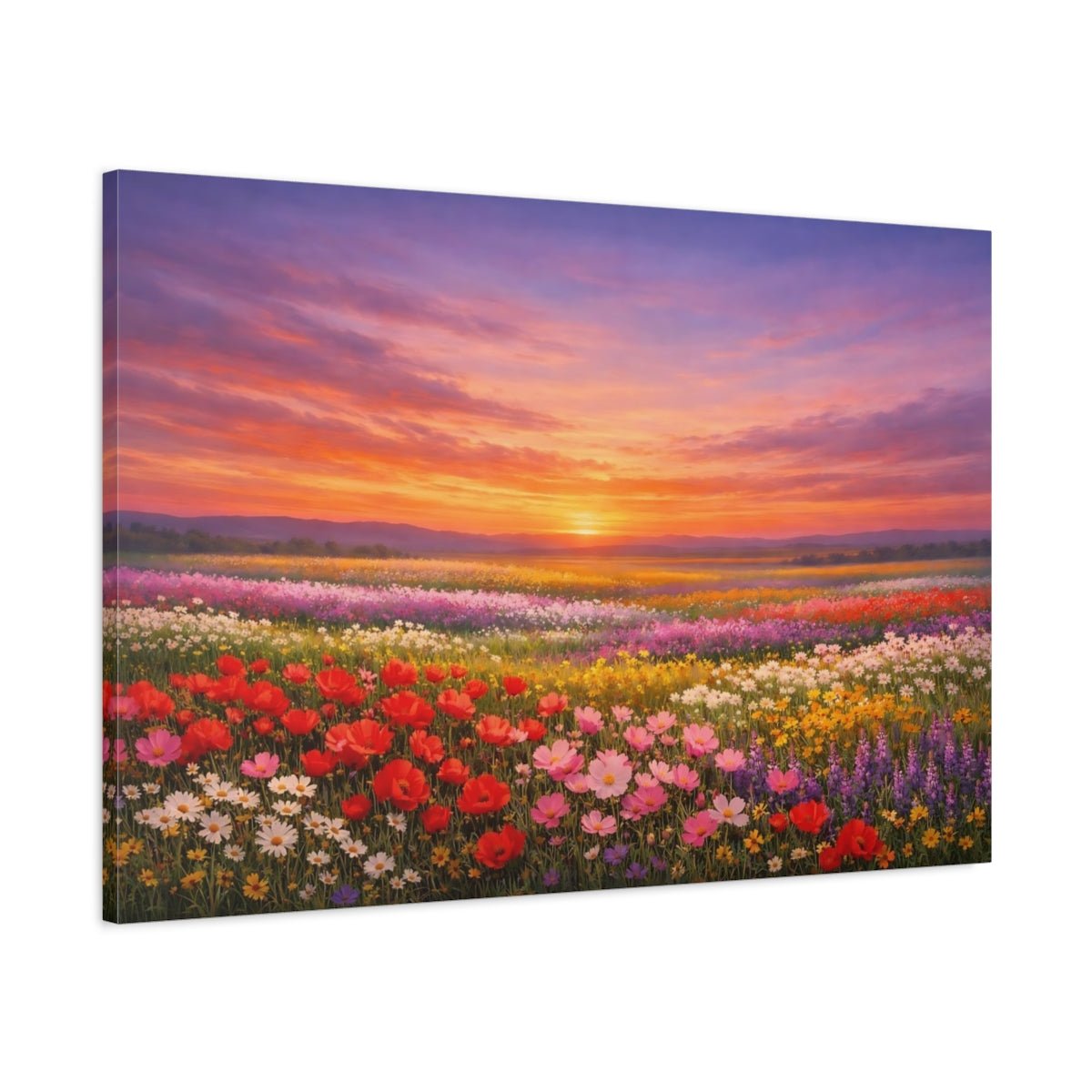 Nature Wildflower Field Colorful Flower - Canvas Wall Art Print - YesArtYes