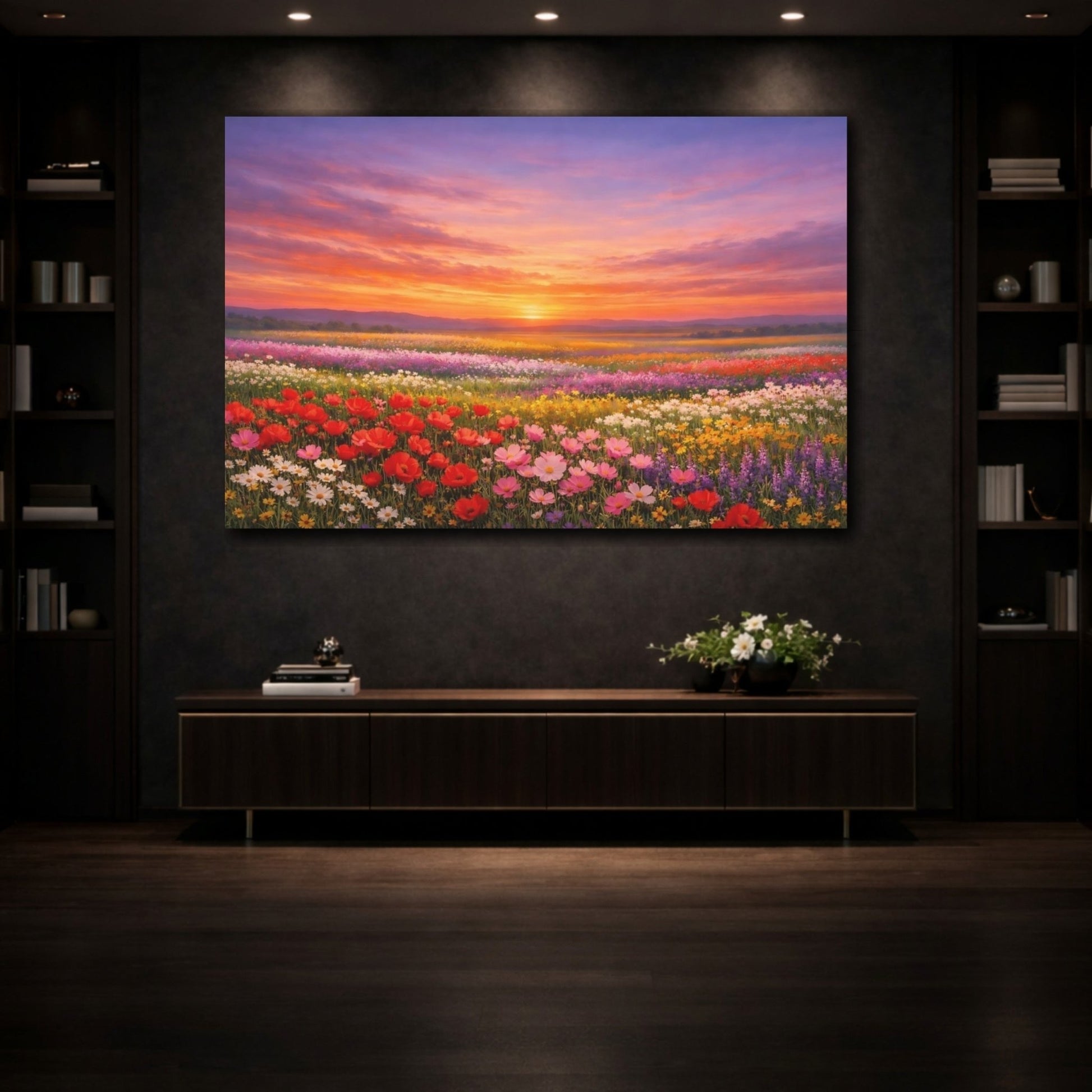 Nature Wildflower Field Colorful Flower - Canvas Wall Art Print - YesArtYes