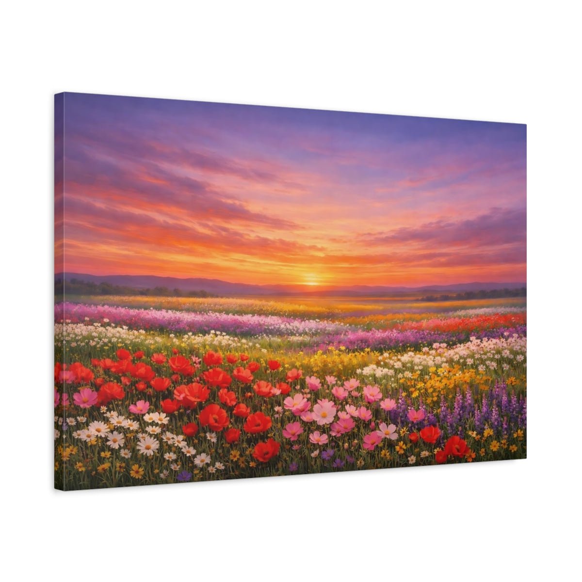 Nature Wildflower Field Colorful Flower - Canvas Wall Art Print - YesArtYes