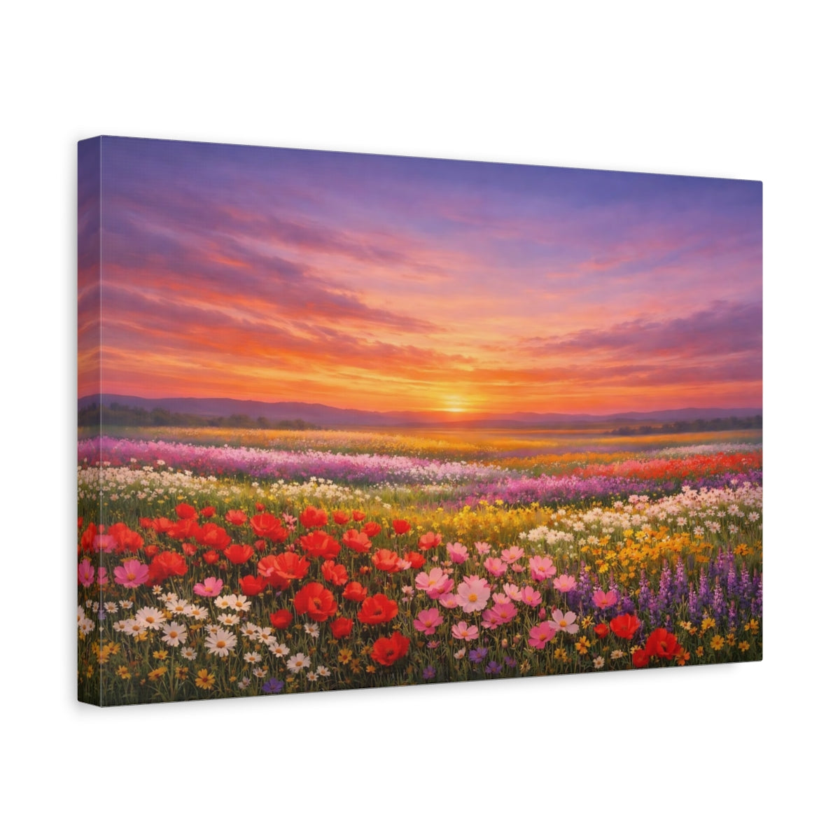 Side Mockup 4. Nature Wildflower Field Colorful Flower Field shown as stretched canvas wall art