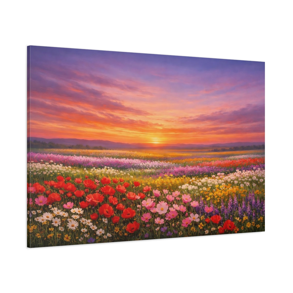 Side Mockup 1. Nature Wildflower Field Colorful Flower Field shown as stretched canvas wall art