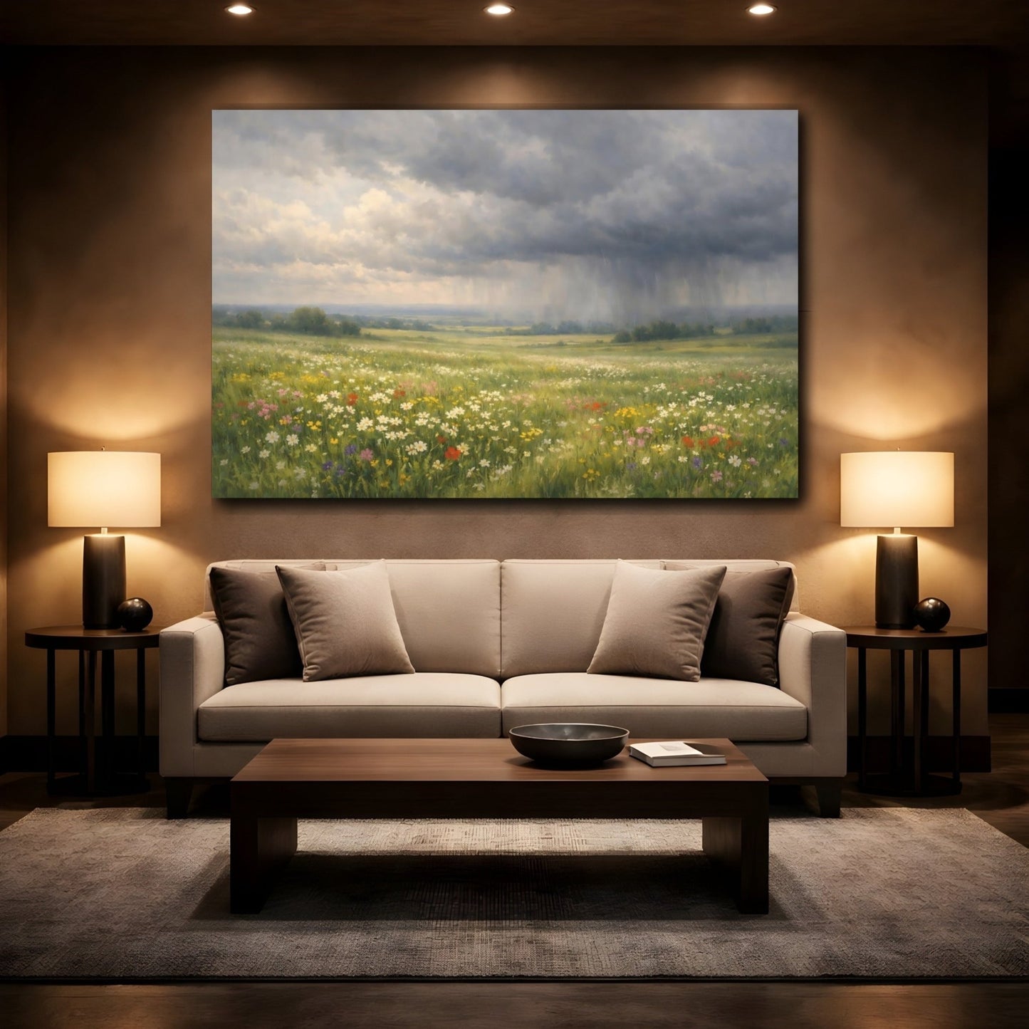 Nature Wildflower Field Colorful Storm - Canvas Wall Art Print - YesArtYes