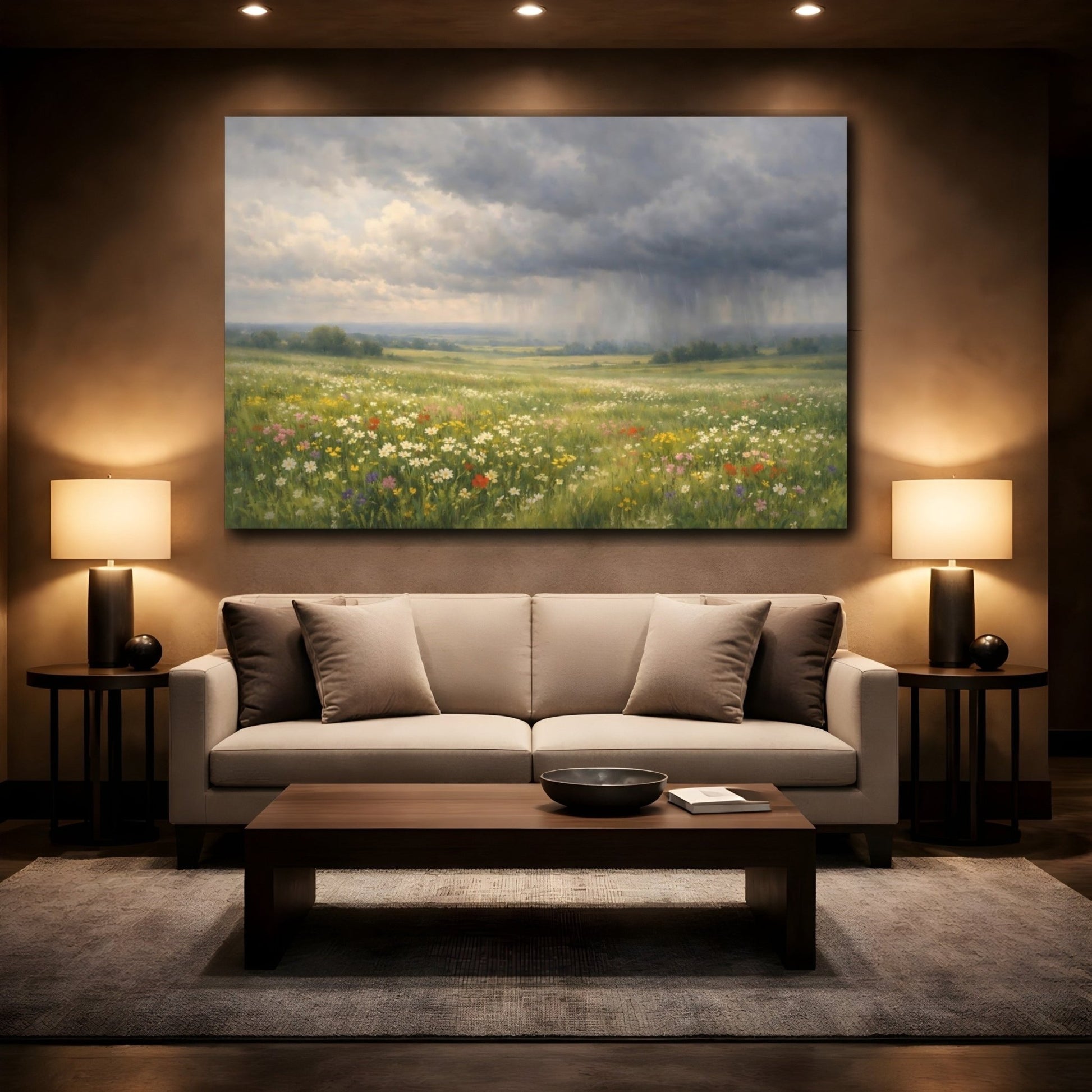 Nature Wildflower Field Colorful Storm - Canvas Wall Art Print - YesArtYes