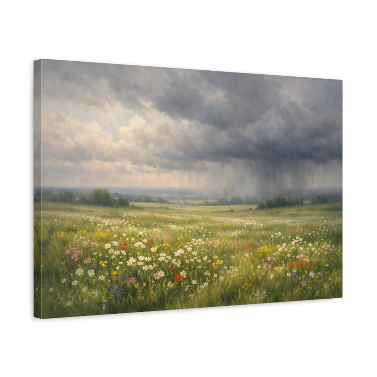 Nature Wildflower Field Colorful Storm - Canvas Wall Art Print - YesArtYes