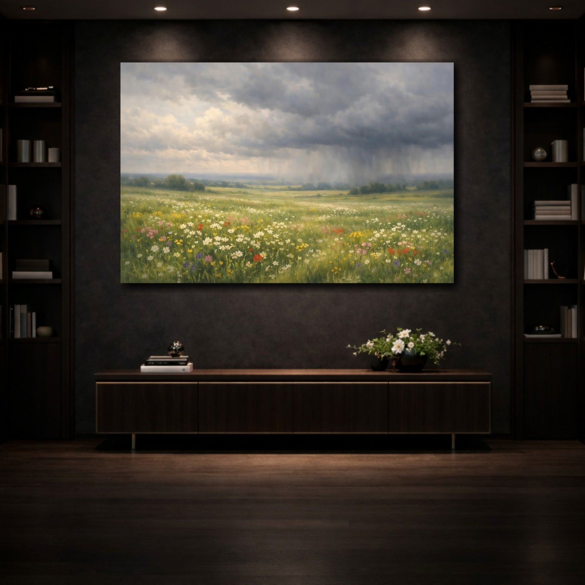 Nature Wildflower Field Colorful Storm - Canvas Wall Art Print - YesArtYes
