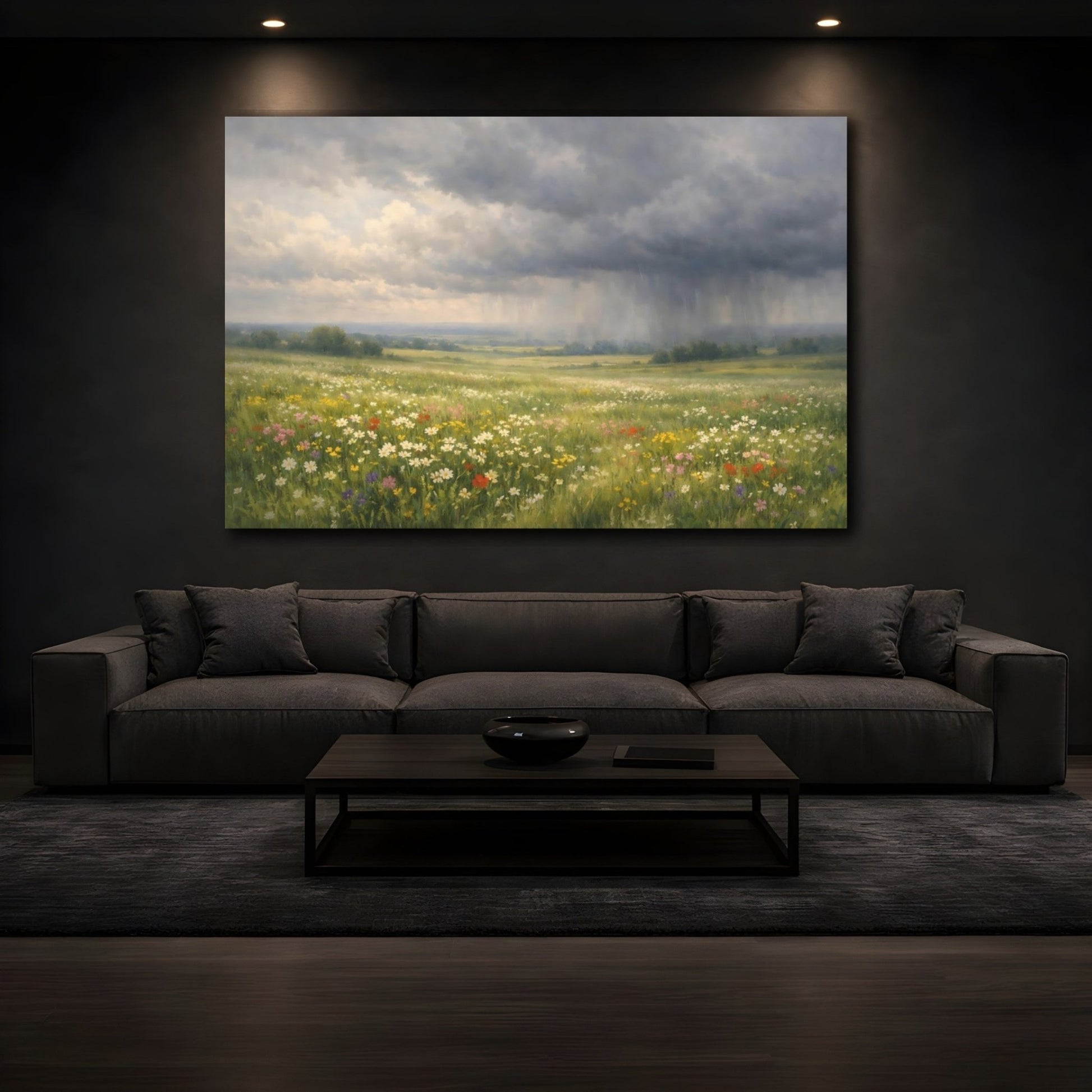 Nature Wildflower Field Colorful Storm - Canvas Wall Art Print - YesArtYes