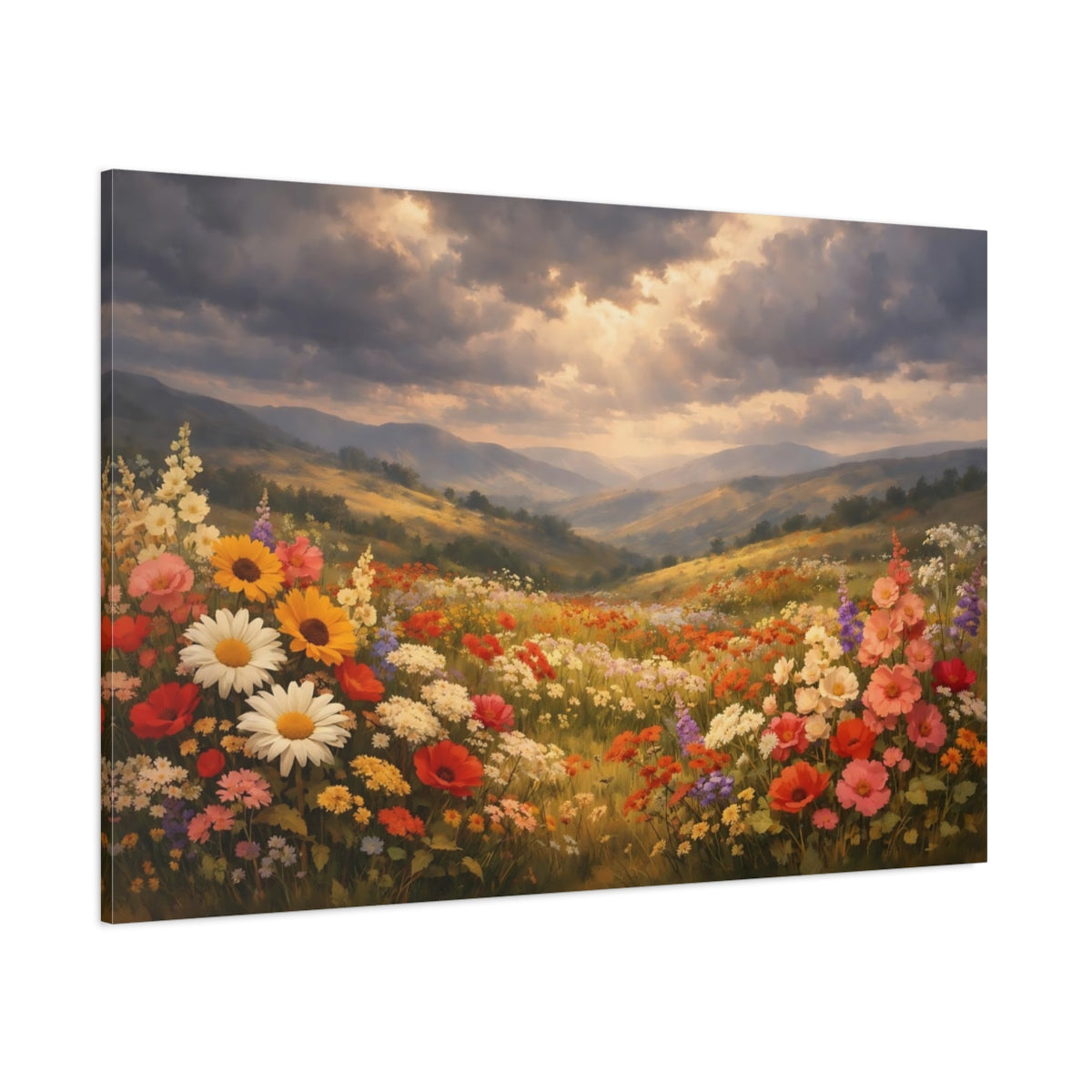 Main Mockup. Nature Wildflower Field Colorful Wildflowers shown as stretched canvas wall art