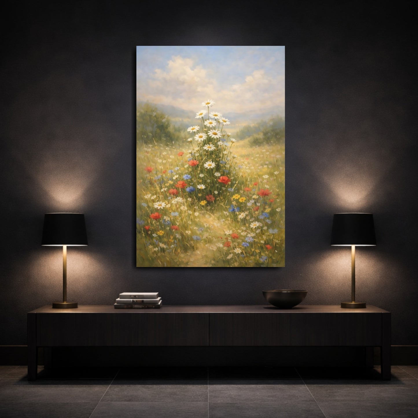 Mockup 2. Nature Wildflower Field Colorful Wildflowers shown as stretched canvas wall art