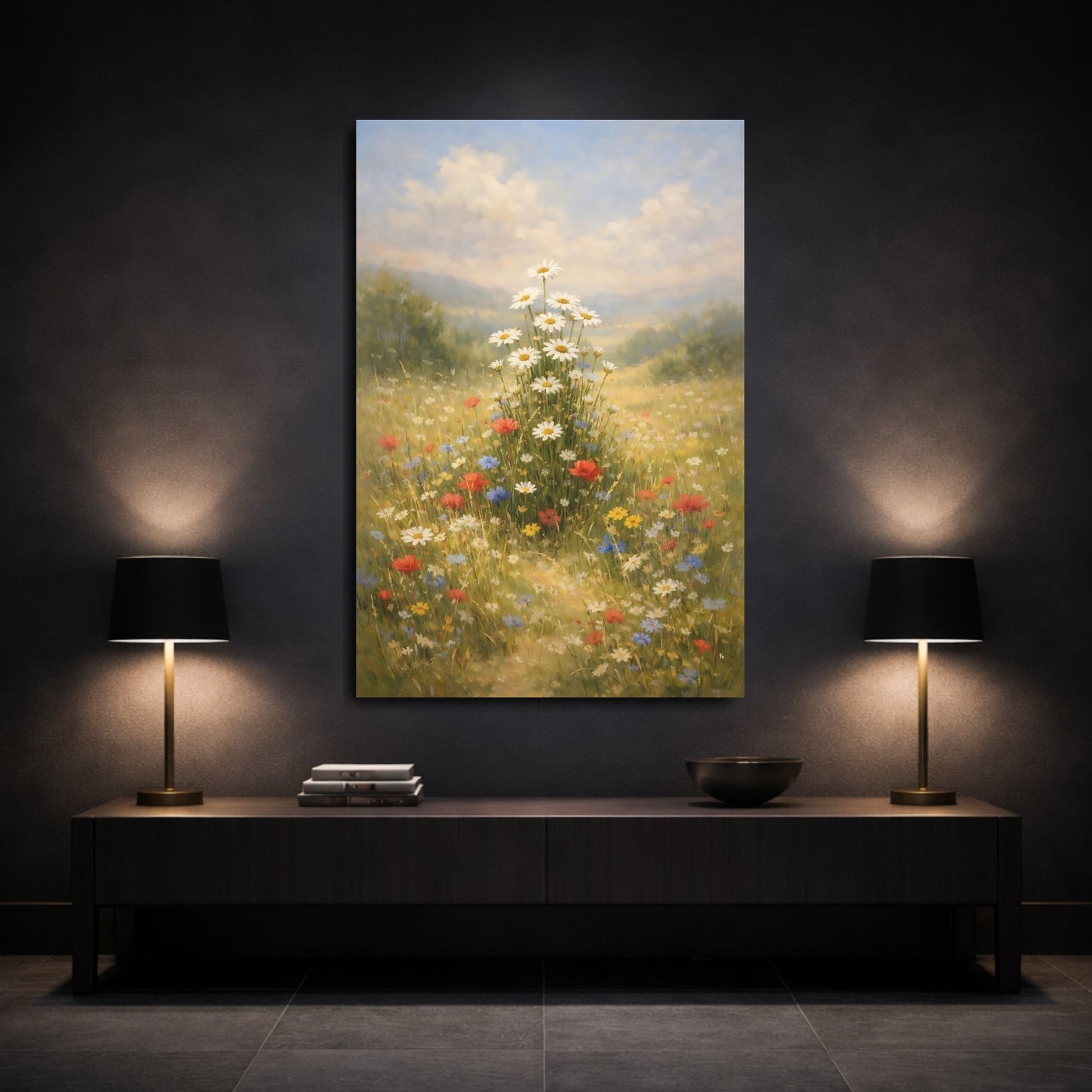 Mockup 2. Nature Wildflower Field Colorful Wildflowers shown as stretched canvas wall art