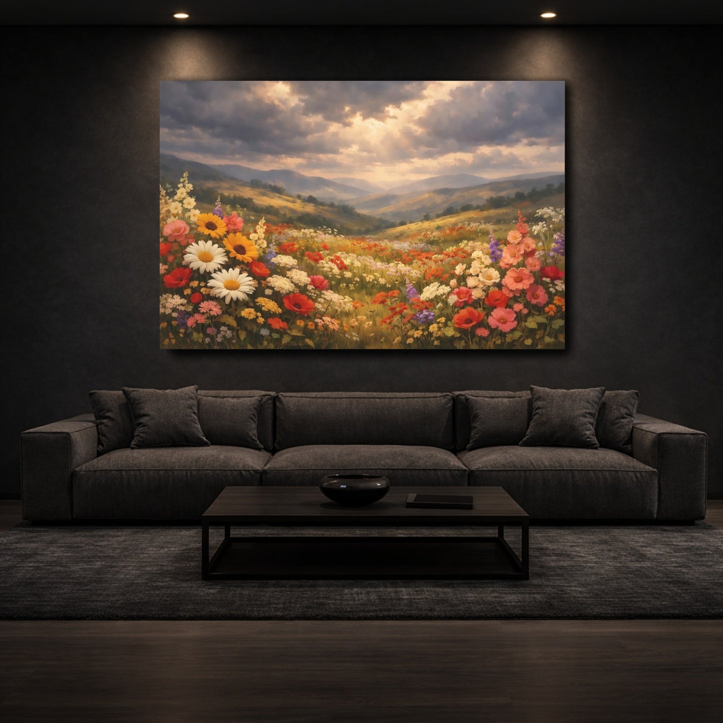 Mockup 2. Nature Wildflower Field Colorful Wildflowers shown as stretched canvas wall art