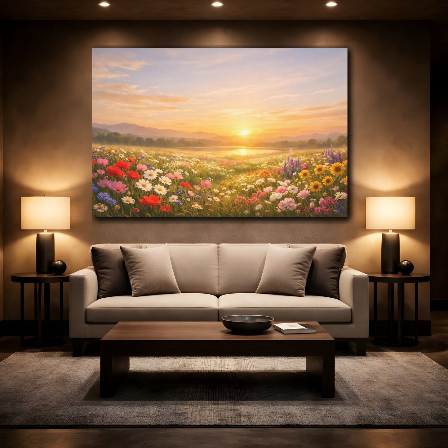 Mockup 2. Nature Wildflower Field Colorful Wildflowers shown as stretched canvas wall art