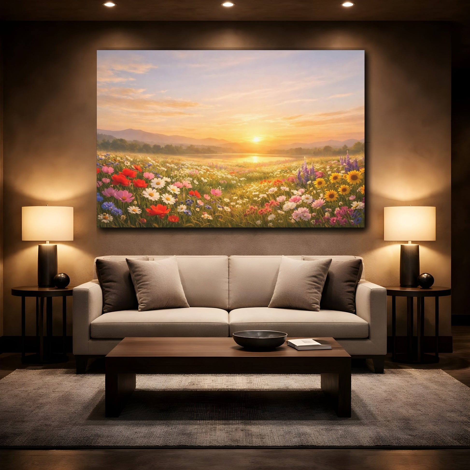 Mockup 2. Nature Wildflower Field Colorful Wildflowers shown as stretched canvas wall art