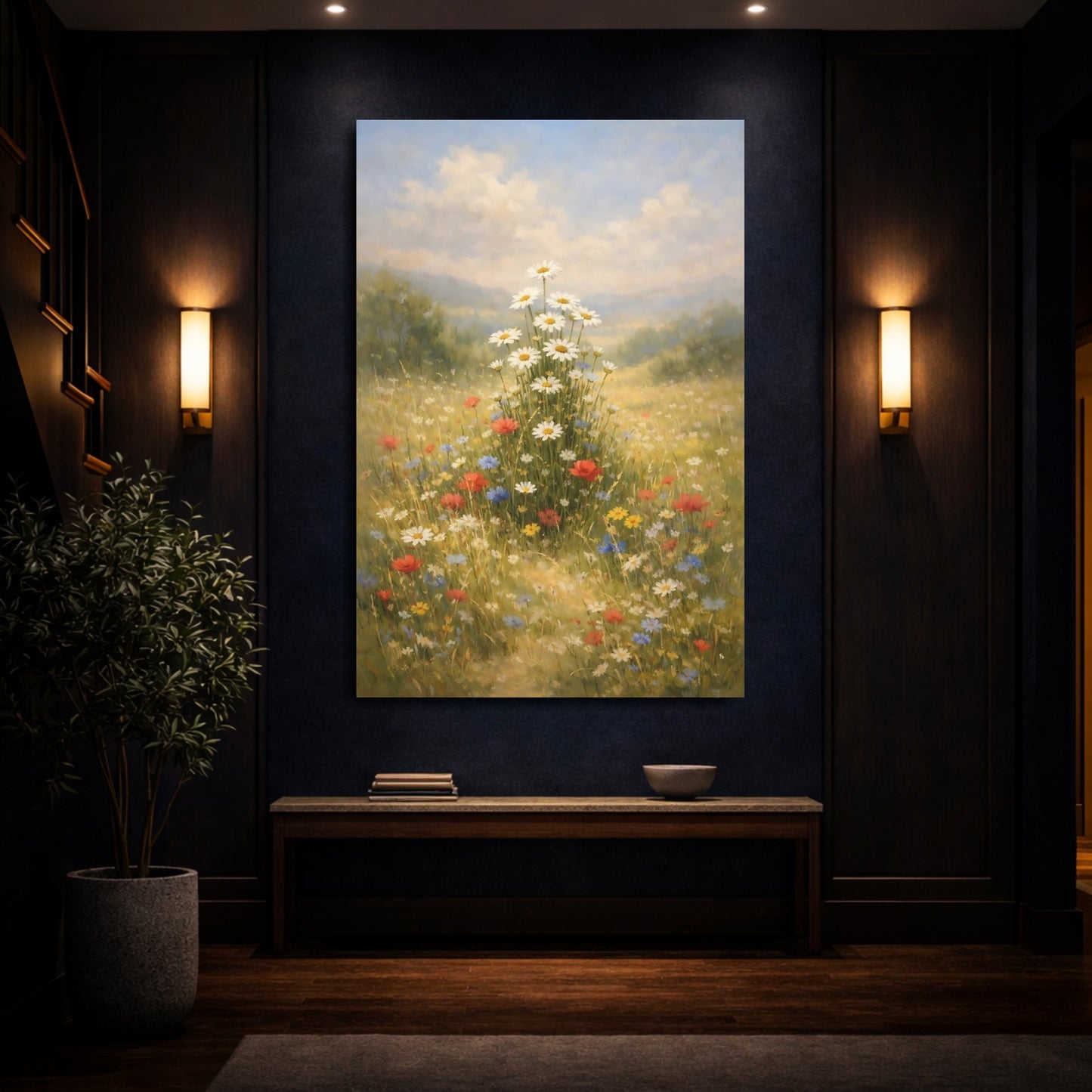 Mockup 3. Nature Wildflower Field Colorful Wildflowers shown as stretched canvas wall art