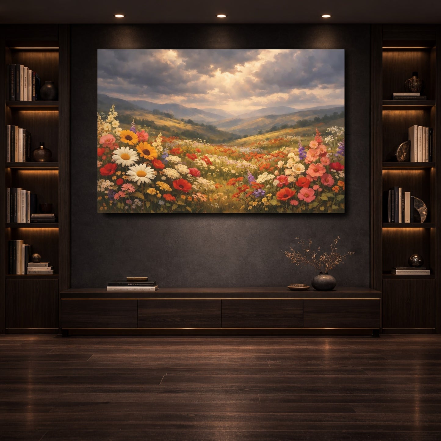 Mockup 3. Nature Wildflower Field Colorful Wildflowers shown as stretched canvas wall art