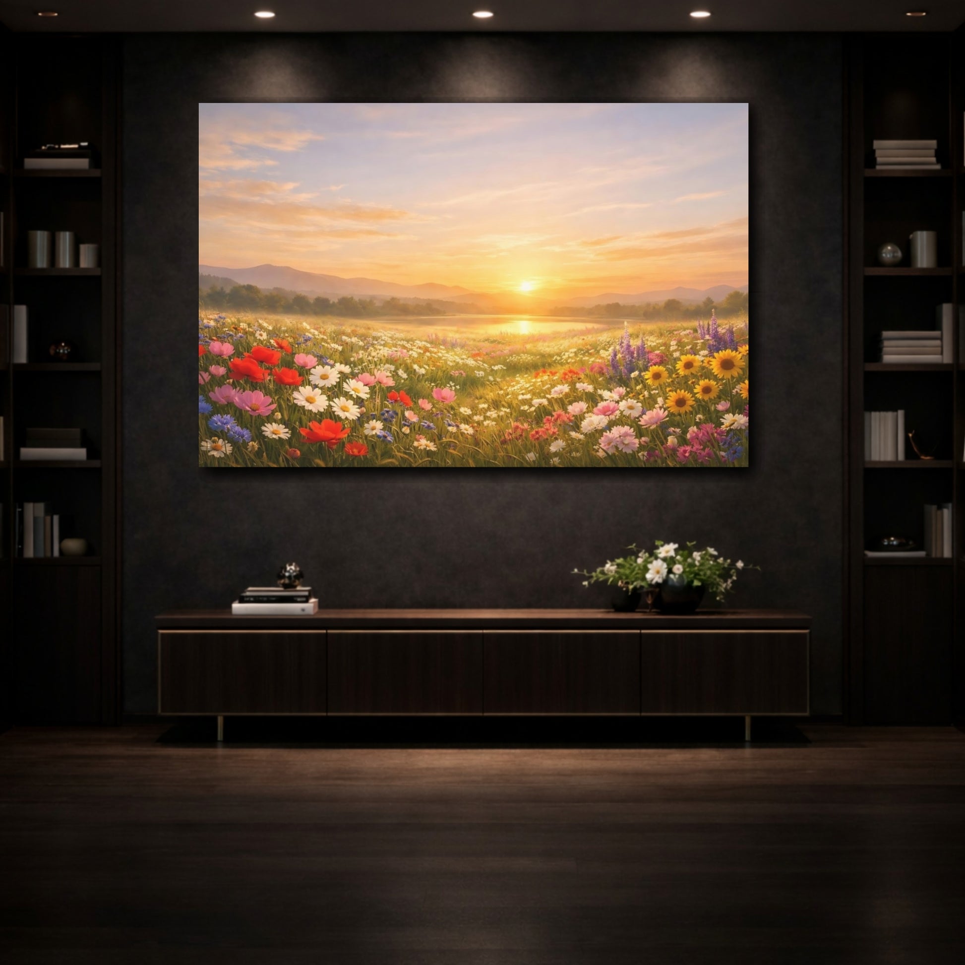 Mockup 3. Nature Wildflower Field Colorful Wildflowers shown as stretched canvas wall art