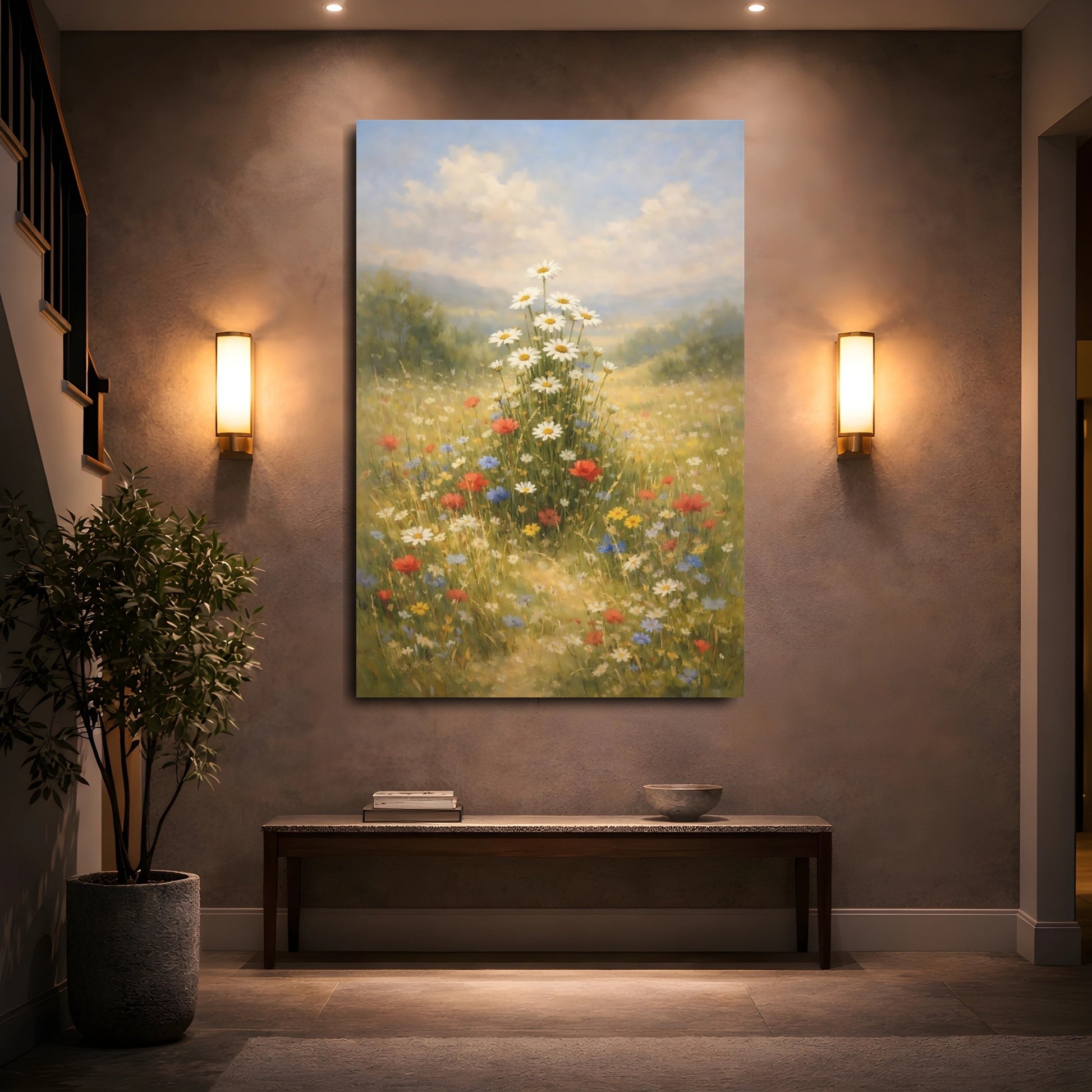 Mockup 4. Nature Wildflower Field Colorful Wildflowers shown as stretched canvas wall art