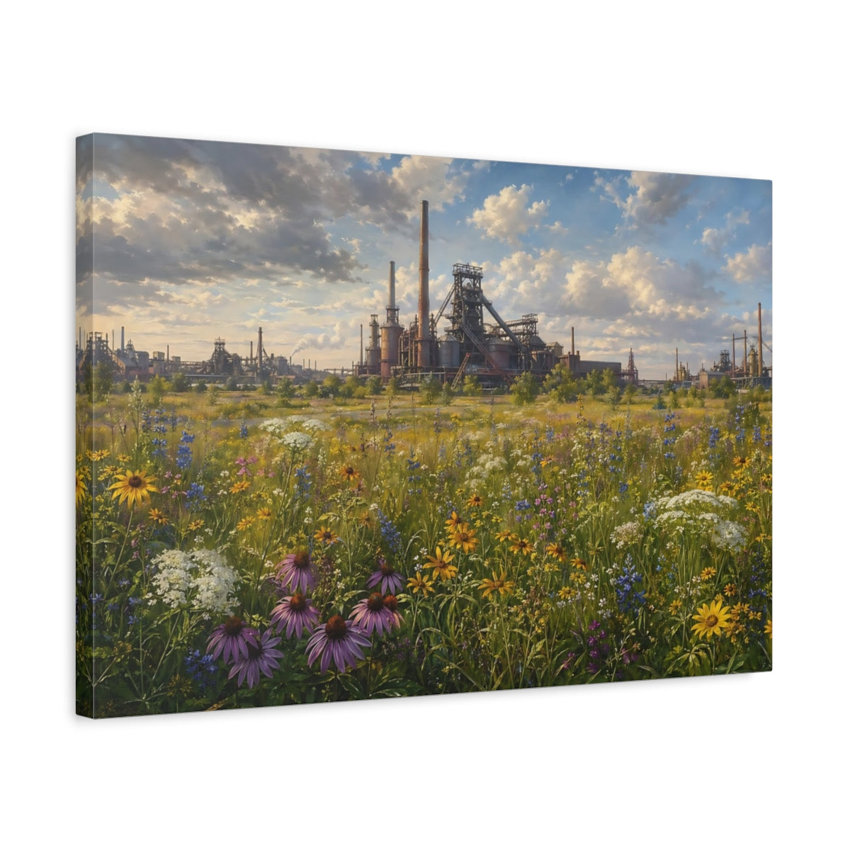 Side Mockup 3. Nature Wildflower Field Wildflower Field Factory shown as stretched canvas wall art